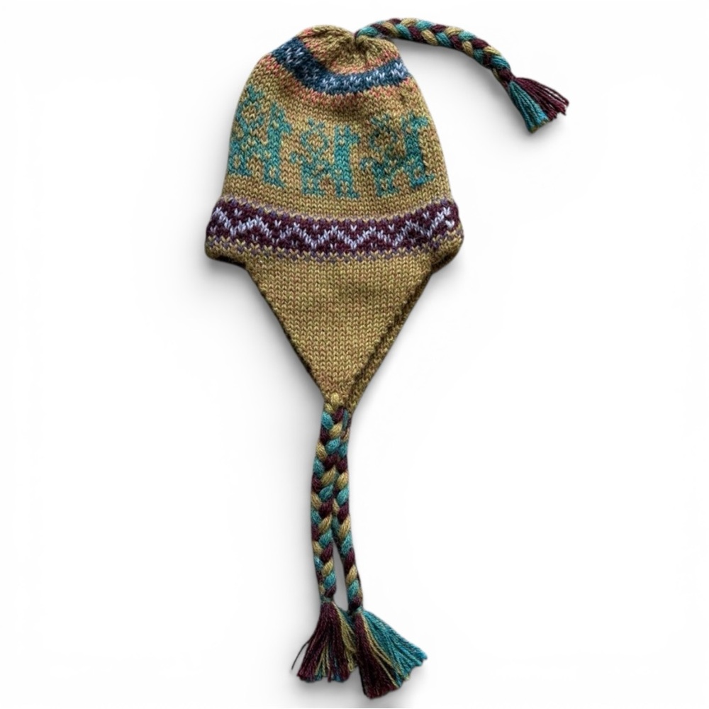 Peruvian Chullo Hat Alpaca Wool Handmade Knit Earflaps Beanie Andean Unisex